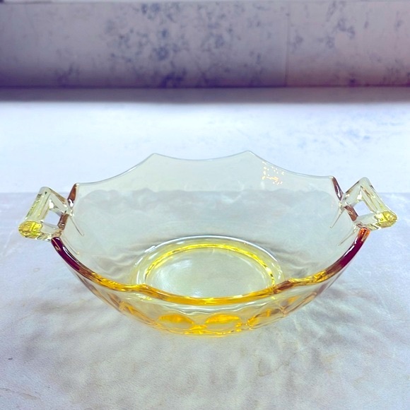 Vintage Sahara Yellow Bowl Heisey Glass Co. Yeoman Optic Double Handled Pristine - Picture 6 of 8